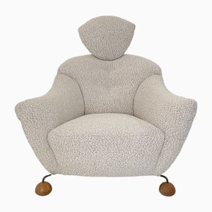 Fauteuil en Tissu Bouclé Blanc, Italie, 1981