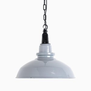 Lampe à Suspension d'Usine Reclaimed en Émail Gris avec Raccords Noirs par Thorlux