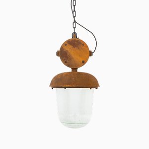 Vintage Czech Industrial Rusted Pendant Light