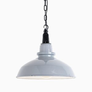 Grey Enamel Factory Pendant Lights with Black Fittings by Thorlux