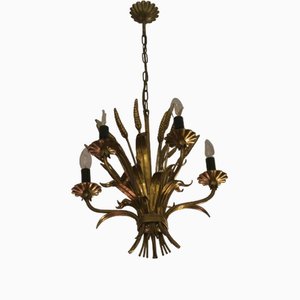 Lámpara de araña Tole Mid-Century dorada de Hans Kögl, años 60