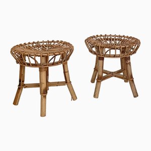 Italian Stools in Bamboo and Rattan, 1972, Set of 2