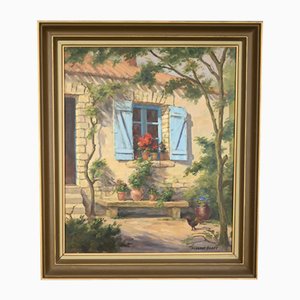 F.Sichet, Maison Fleurie à la Blanche, 20th Century, Oil on Canvas, Framed