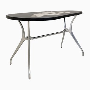 Italian Aluminum Desk Table with a Painted Plate, 1982