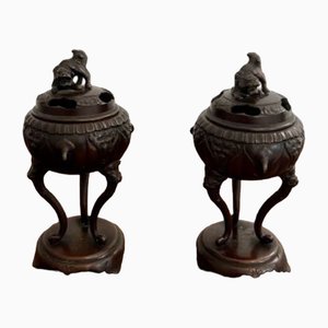Antikes Chinesisches Verziertes Räuchergefäß aus Bronze, 1900, 2er Set
