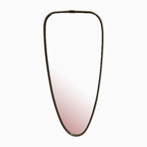 Large Mid-Century Kidney Shaped Wall Mirror in Brass