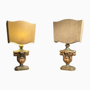 Patinated Wooden Lamps, Set of 2