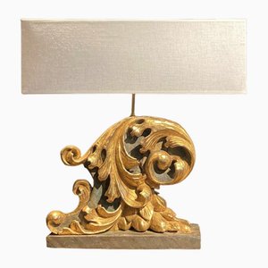 Carved and Golden Wooden Lamp