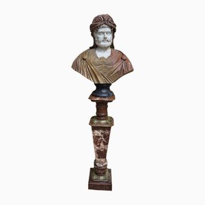 Male Bust, 1970s, Bronze & Marble