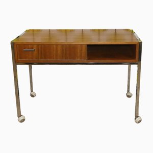 Mid-Century Television Side Table in Walnut & Chrome, 1960s