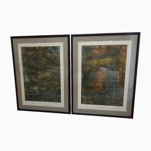 Compositions, 1970s, Large Aquatint Etchings, Framed, Set of 2