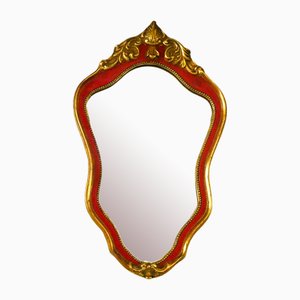 Specchio vintage con cornice rossa e dorata, anni '50