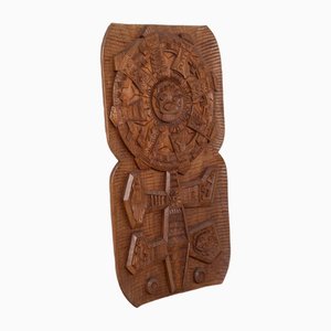 Inca Maya Aztec Inspired Wall Carving Shield, 1960s
