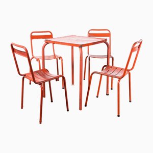 Tolix zugeschriebener französischer Tisch und Stühle für den Außenbereich, 1950er, 5er Set