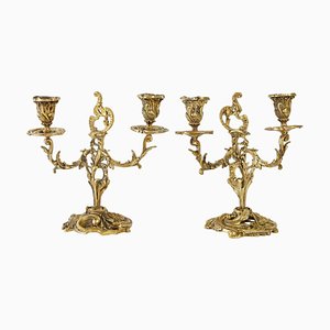 Napoleon III 19th Century Bronze Candlesticks, Set of 2