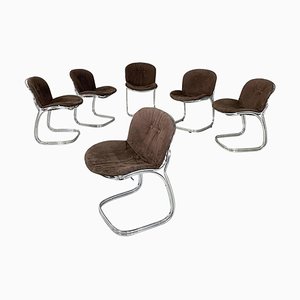 Modern Italian Faux Suede Cushion Sabrina Chairs attributed to Rinaldi for Rima, 1970s, Set of 6
