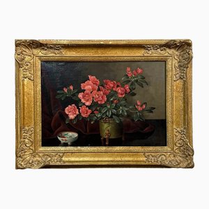 Artiste hollandais, vase de fleurs, fin des années 1800, huile sur toile, encadrée