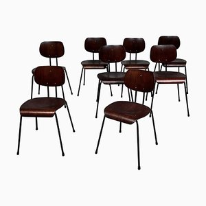 Italian Dark Brown Wood Chairs with Thin Black Legs, 1960s, Set of 8