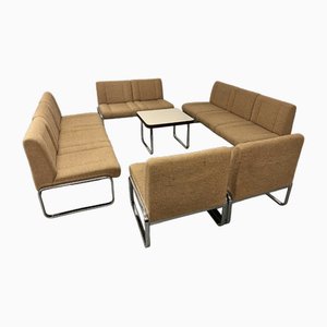 Large Mid-Century Seating Set in Chrome-Plated Frame and Sand-Colored Reference, 1970s, Set of 6