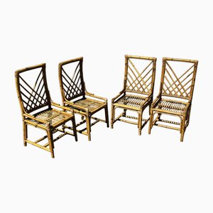 Vintage Bamboo Chairs in Rattan in the style of Vivaï Del Sud, 1960s, Set of 4