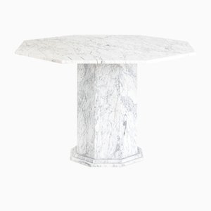 Vintage Octagonal White Marble Table, France, 1970s