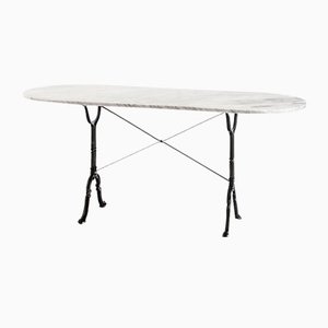 Large Vintage Marble Bistro Table in Godin Cast Iron Feet, France, 1970s