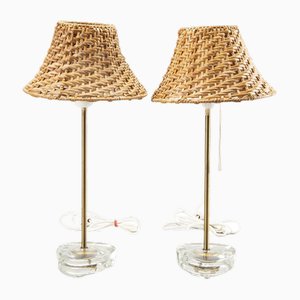 Lamps with Straw Shades by Boréns Boras, Sweden, 1960s, Set of 2