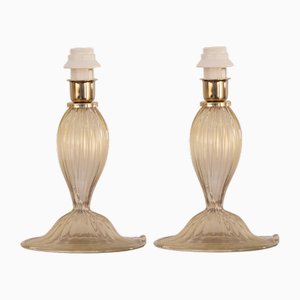 Murano Glass Table Lamps in Transparent Crystal Color and Gold with Gold Leaf, Italy, Set of 2