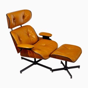20th Century Lounge Chair & Son Ottoman in Leather & Aluminium from Charles & Ray Eames, Set of 2