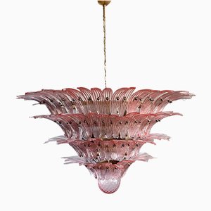 Palmette Ceiling Light with Four Levels and Pink Glasses