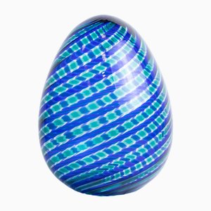 Browded Egg in vetro con riflessi blu di Paolo Venini per Venini, 1989