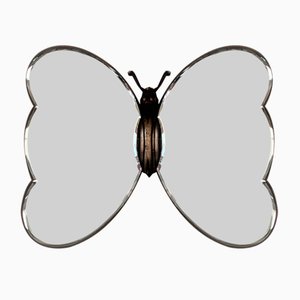 Italian Wall Mirror in Butterfly Shape with Brass Rame and Cut Glass, 1970s