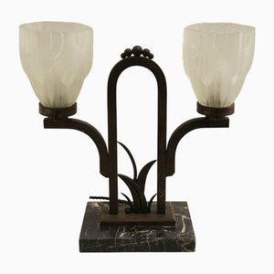 Art Deco Marble and Wrought Iron Table Lamp, 1920s