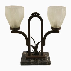 Lampada da tavolo Art Déco in marmo e ferro battuto, anni '20