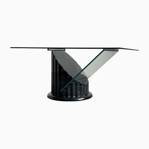 Postmodern Sculptural Coffee Table in Black Faux Marble and Glass, 1980s