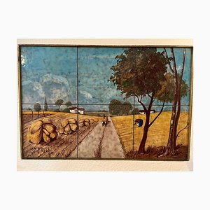 Rubary, Landscape with Haystack, 1969, Peinture sur Céramique