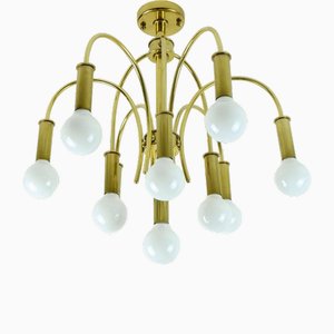 Sputnik Chandelier in Brass with 10 Curved Arms from Schröder & Co.