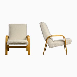 French White Armchairs in Natural Beech by ARP, 1956, Set of 2