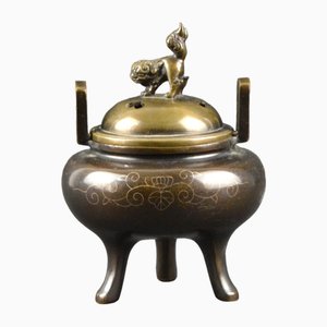 Quemador de incienso japonés antiguo pequeño de bronce, década de 1890