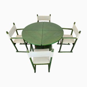 Extendable Dining Table and Chairs in Wood and Fabric, Italy, 1970s, Set of 5