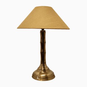 Table Lamp in Brass and Faux Bamboo with Shade, 1970s