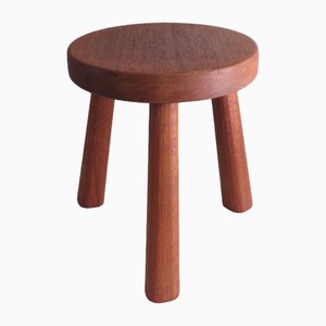 Brutalist Wooden Tripod Stool with Flared Legs, France, 1960
