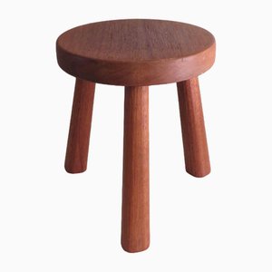 Tabouret Tripode Brutaliste en Bois avec Pieds Évasés, France, 1960