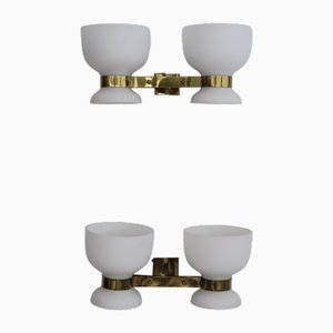 Brass and Glass Sconces from Stilnovo, Italy, 1950s, Set of 2