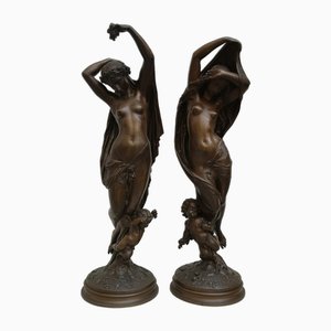 Mathurin Moreau, Statuette Art Nouveau, inizio XIX secolo, bronzo, set di 2