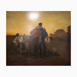 Albert Bettannier, paisaje, 1888, grande óleo sobre lienzo