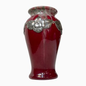 Oxblood Drip Glaze and Pewter Ceramic Vase by Daniel Andersen for Michael Andersen, 1920s