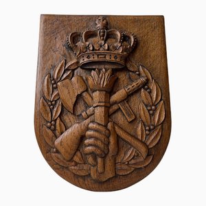 Vintage Ostblock Wappen aus geschnitzter Eiche