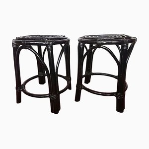 Schwarze Vintage Rattan Hocker, 2er Set