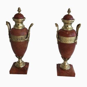 Red & Bronze Marble Cassolettes, 1880s, Set of 2